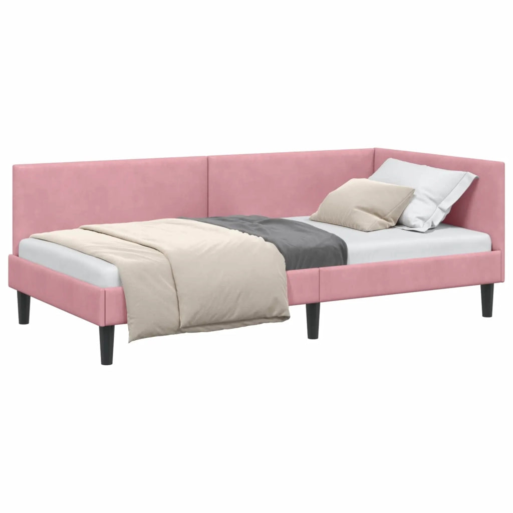 Cornice del letto ad angolo Rosa 90 cm x 190 cm Velluto