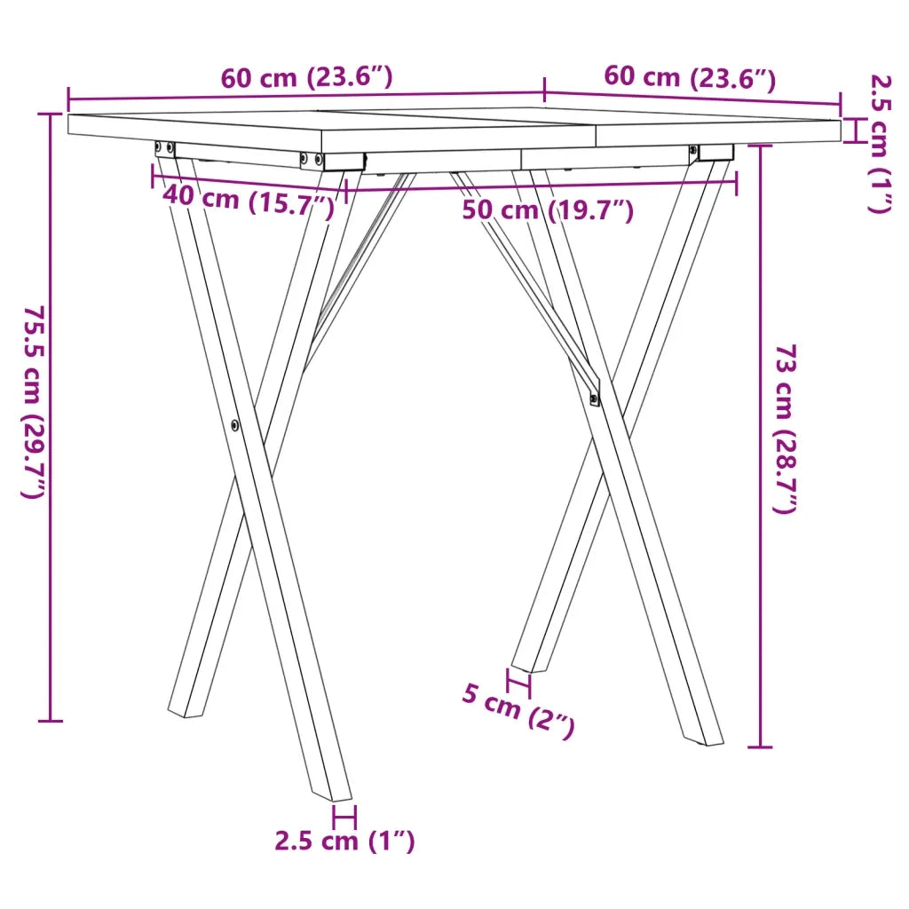 vidaXL Tavolo da Pranzo Telaio a X 60x60x75,5 cm Legno Pino e Acciaio