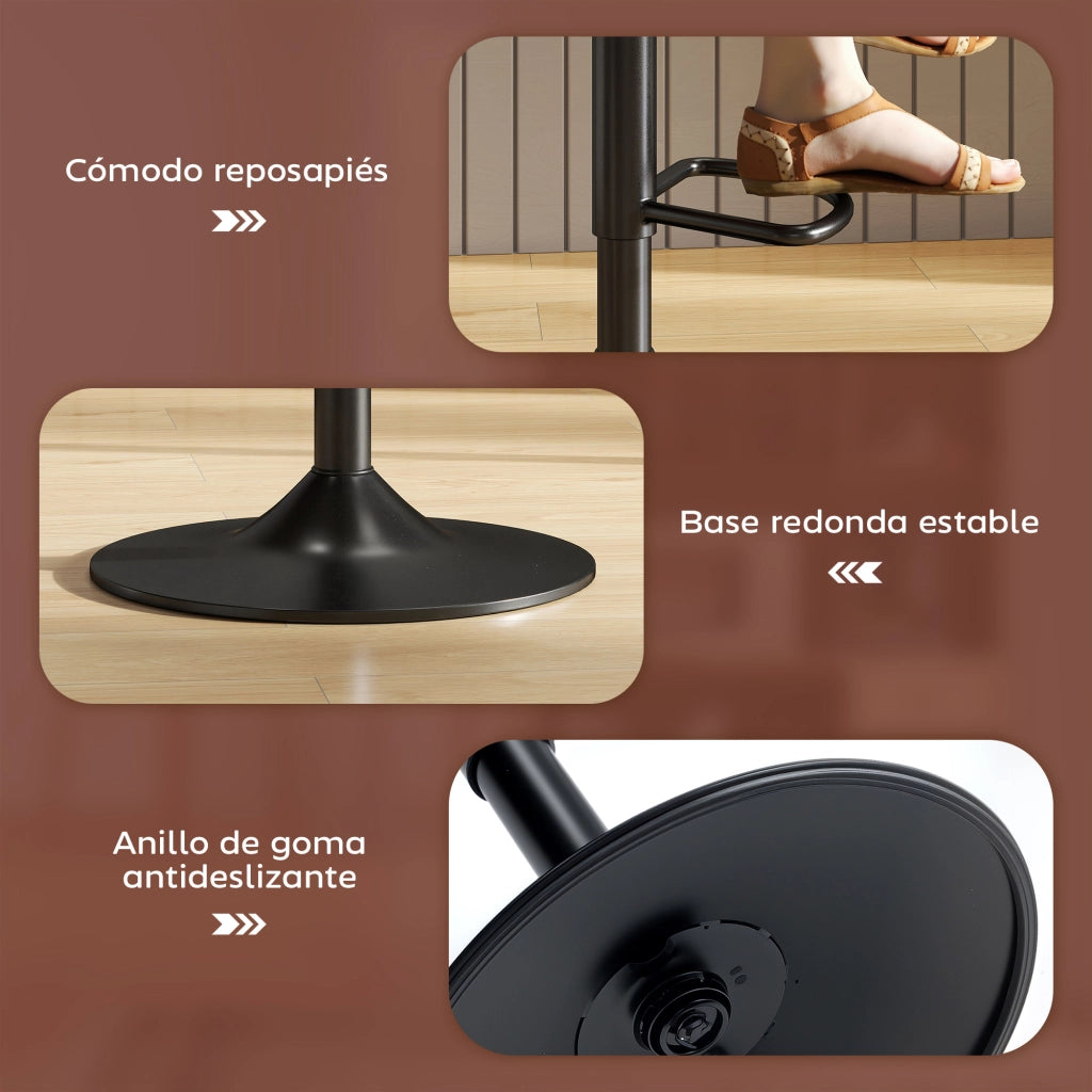 Set 2 Sgabelli Alti Regolabili 360¡ã con Schienale e Poggiapiedi ¨C Xylo ¨C Marrone 40,5x44x84-104 cm