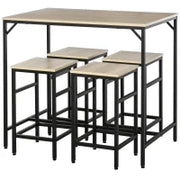 Set Tavolo Alto con 4 Sgabelli Stile Industriale in Metallo e Legno, Rovere Chiaro