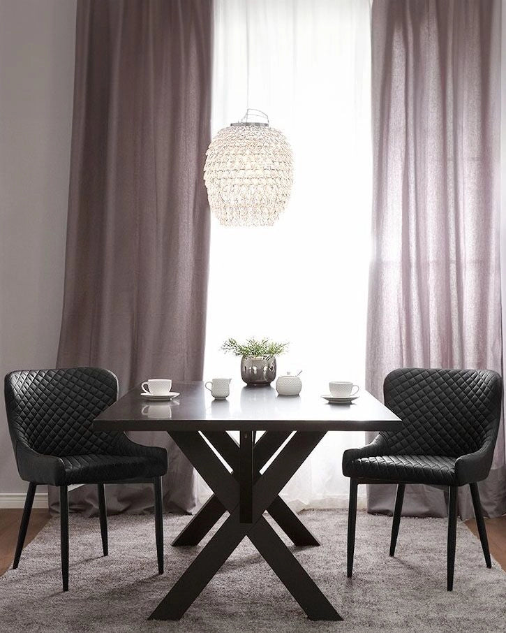 Set di 2 sedie da pranzo con rivestimento in ecopelle nera stile eclettico glamour