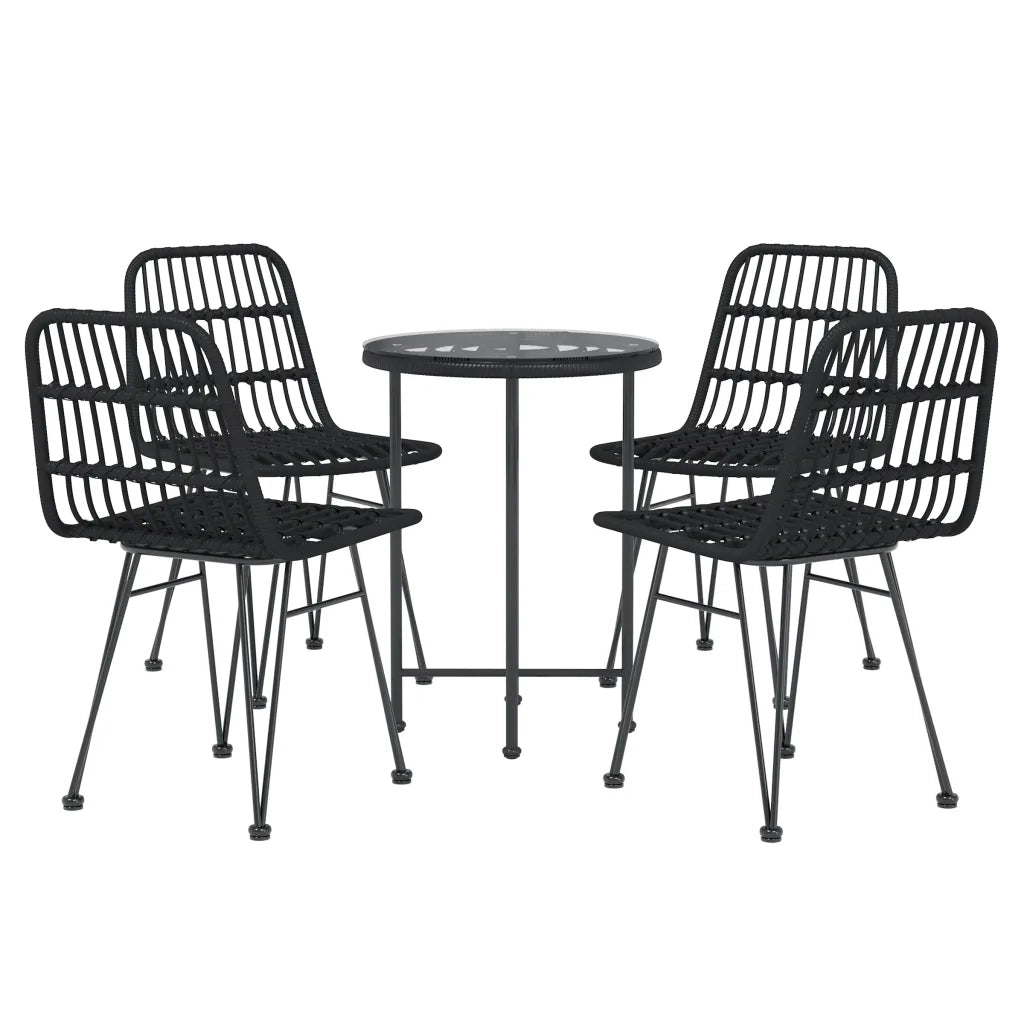 Set da Pranzo da Giardino 5 pz | Set Salotto da Giardino Nero in Polyrattan