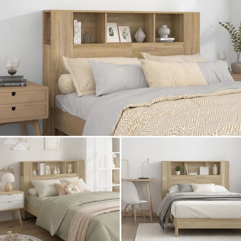 Headboard With Shelves, Sonoma Oak, 140x18.5x104.5 Cm