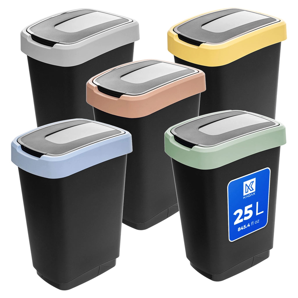 Set di 5 contenitori per la raccolta differenziata KADAX da 25 litri ciascuno, ideali per la cucina.