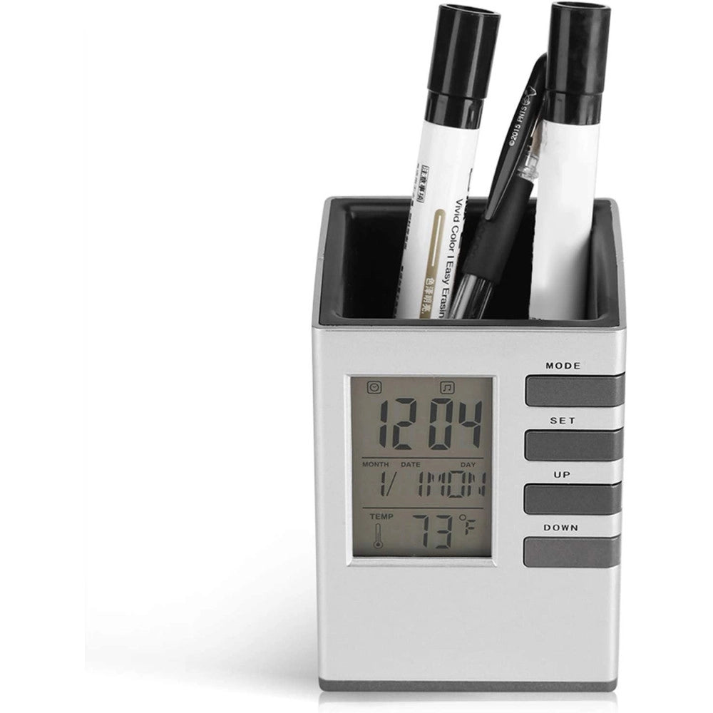 Trade Shop - Portapenne Da Scrivania X Ufficio Casa Con Display Digitale Orologio Illuminato -
