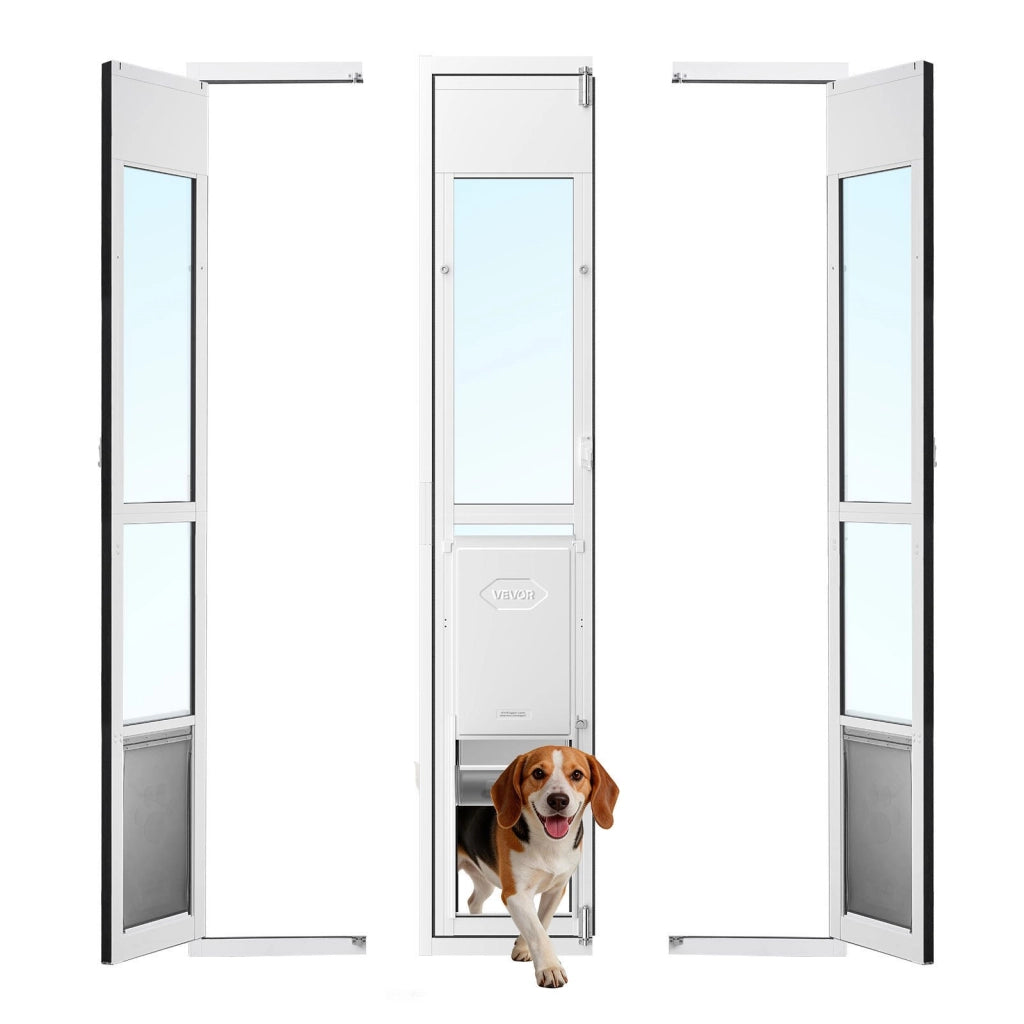 Sportello per Cani per Porte Scorrevoli CWM06-L, Telaio in Lega di Alluminio e Vetro Temperato, Chiusura di Sicurezza, Taglia L