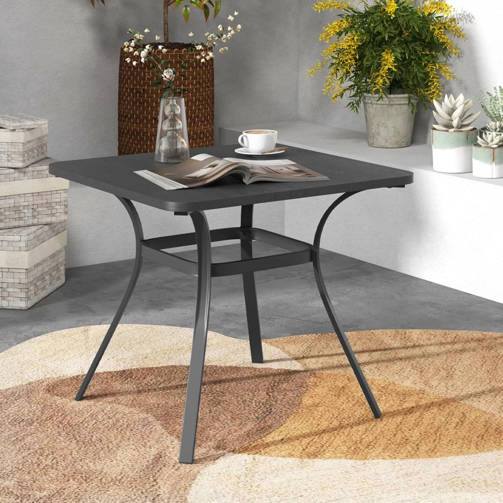 Tavolo da giardino 80 x 80 cm, quadrato in Metll con 4 gambe curve, tavolo da pranzo per 4 persone, tavolino per cortile e esterni