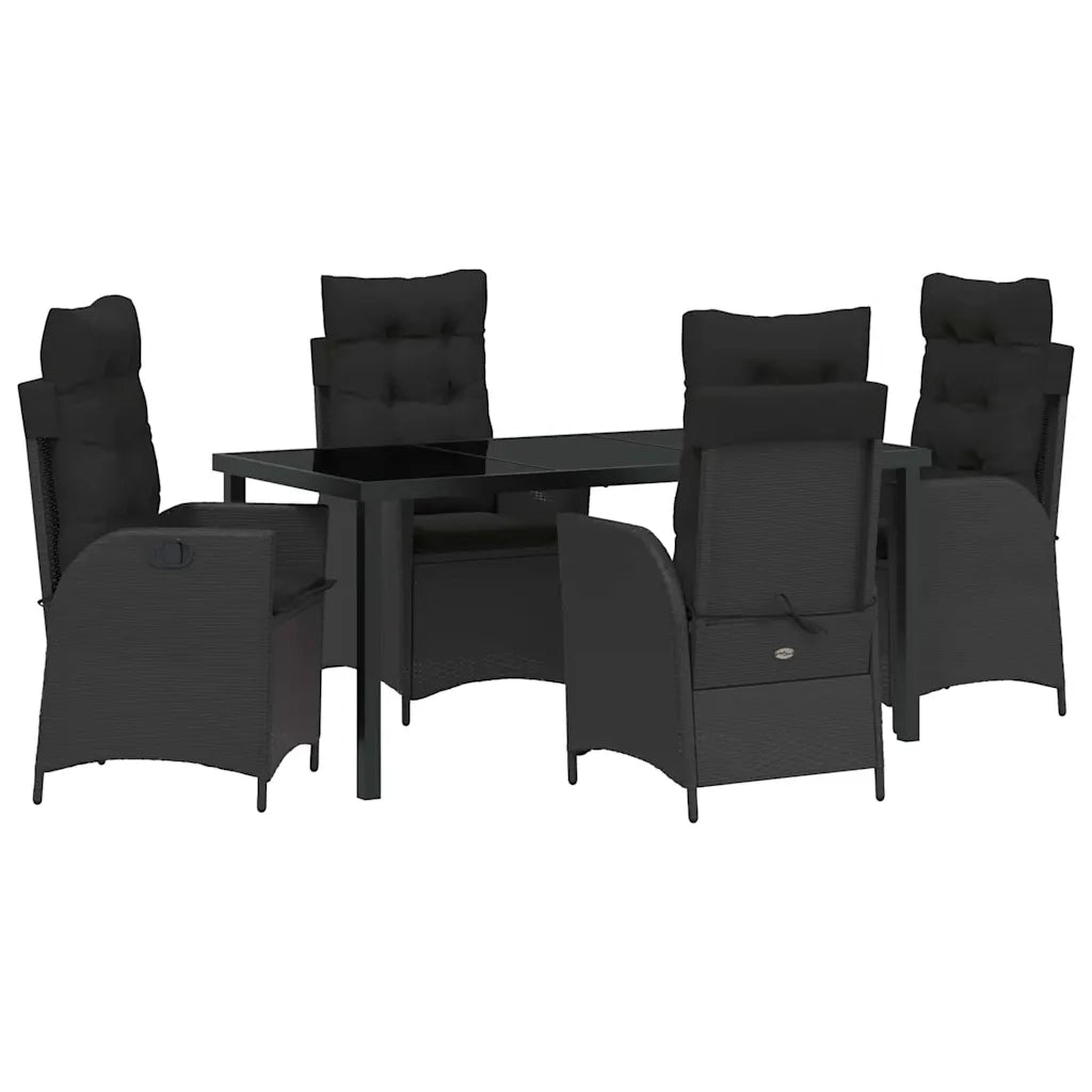 Set da Pranzo per Giardino con cuscino 5 pcs Nero polyrattan 3380487
