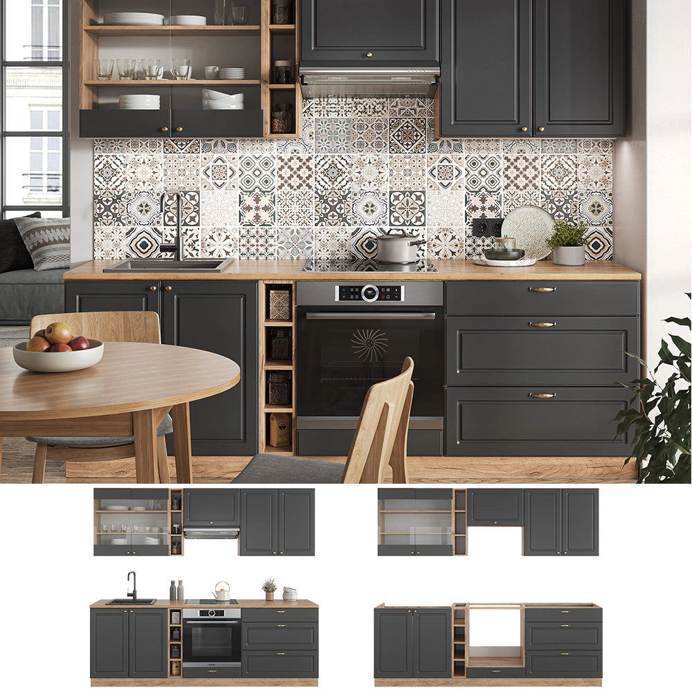 Cucina componibile Fame-Line Antracite rustico/Rovere dorato 235 cm, PL Antracite Vicco