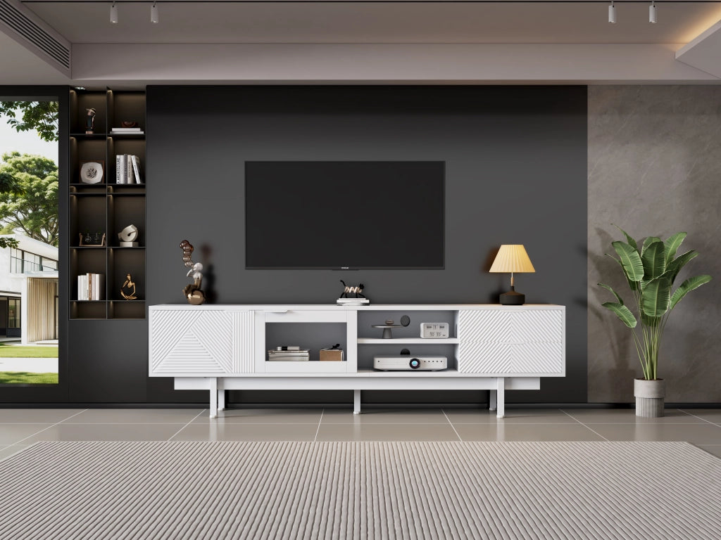 Cassettiera per TV bianca in truciolare lunghezza 200 cm