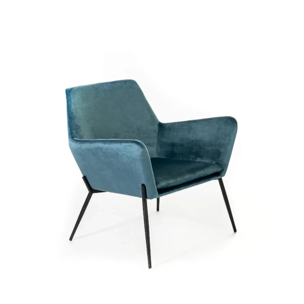 Poltrona in velluto imbottita con braccioli Nova blu | Duzzle