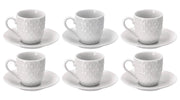 Set 6 Tazzine Tazze Caffè in Porcellana con Piattini Bianco