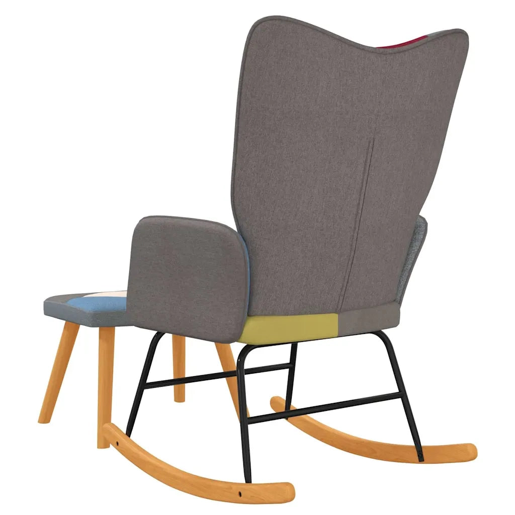 Sedia a Dondolo con Poggiapiedi in Tessuto Patchwork CFW8126411