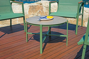 Set Salotto da Giardino Divano 2 Poltrone e Tavolino Tarquinia in Ferro e Textilene Verde