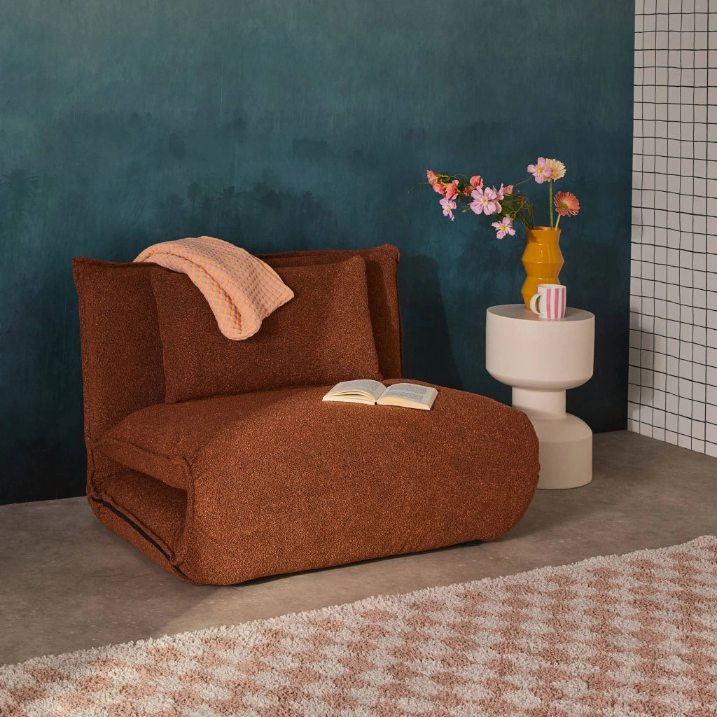 Poltrona letto trasformabile 1 posto bouclé testurizzato, terracotta
