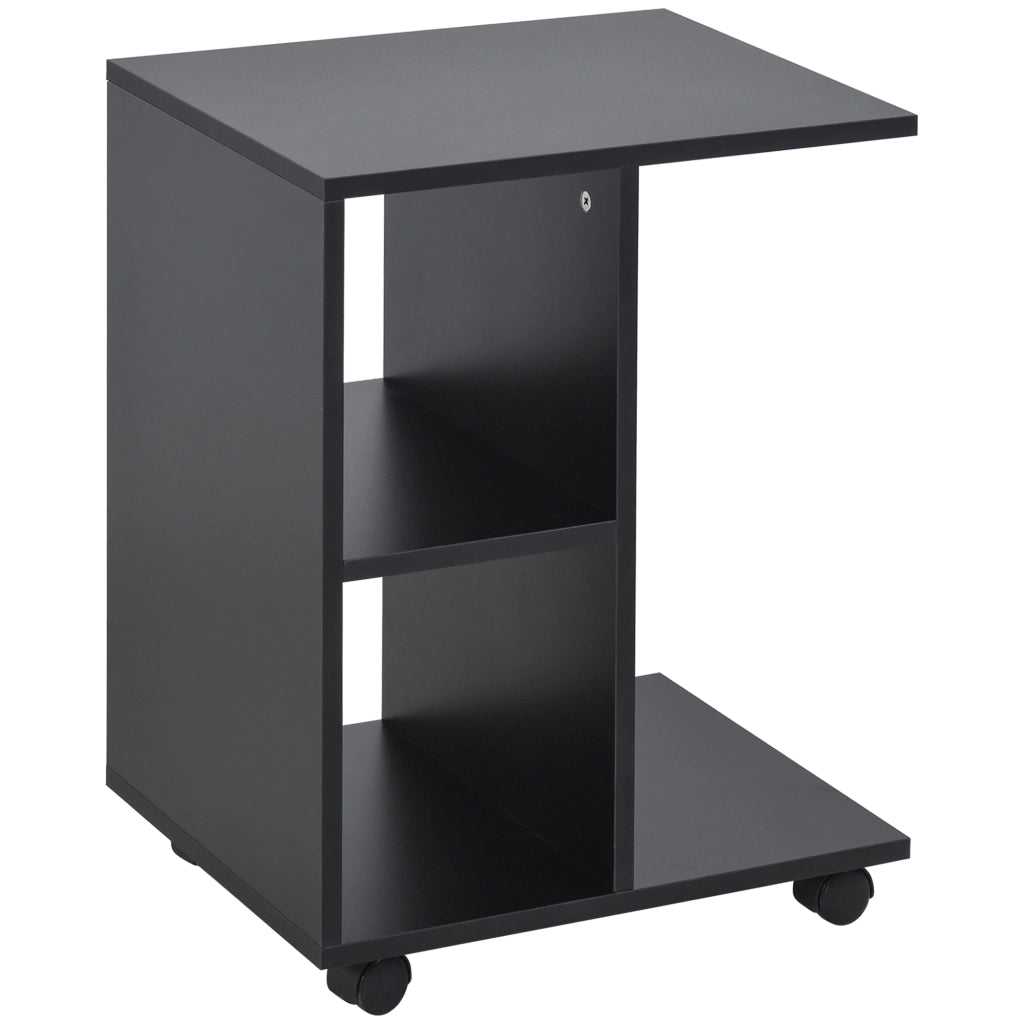 Tavolino da caff¨¨ con ripiani aperti e ruote girevoli ¨C zephmum ¨C nero 45x35x58 cm