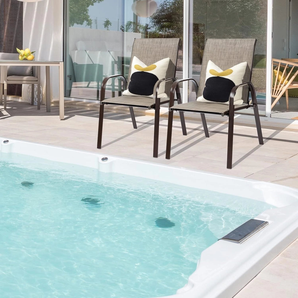 Set di 2 sedie da giardino, sedie da balcone con braccioli e schienale alto, sedie da terrazza in metallo, sedie da pranzo per patio, terrazza (grigio)