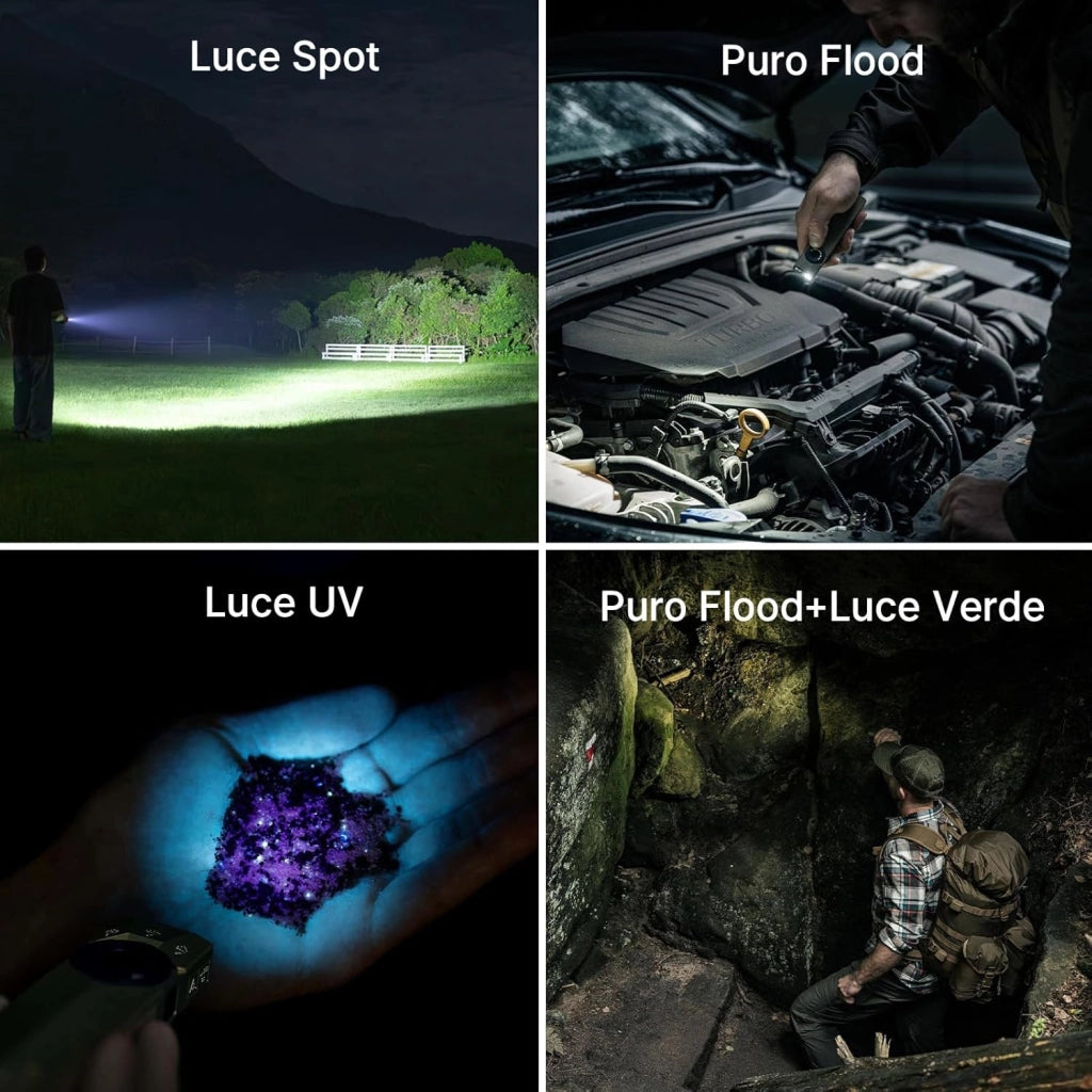 ArkPro Ultra 1.700 Lumen Torcia Manuale Ricaricabile a 4 in 1 con LED Bianco, Luce UV e Luce Verde, con ArkBeat, Perfetta per Controlli, Lavori e Posizionamento (Verde Oliva)