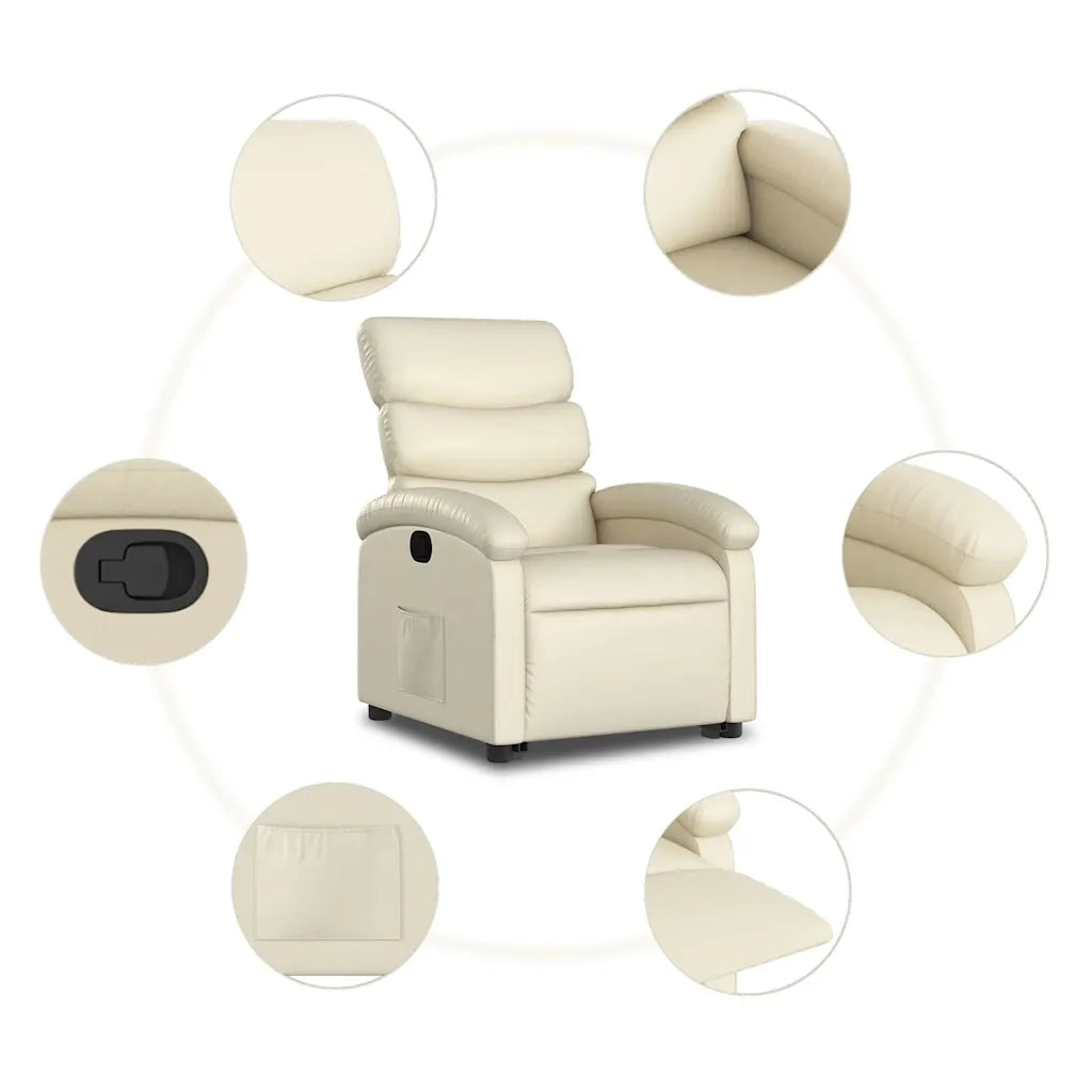 Poltrona | Sedia Relax Alzapersona Reclinabile Crema in Similpelle