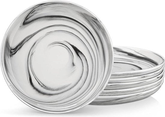 Piatti da tavola per 6 persone - 25 cm - ceramica - grigio marmo - per zuppe pasta frutta - compatibile con forno a microonde e lavastoviglie - set da 6 pezzi