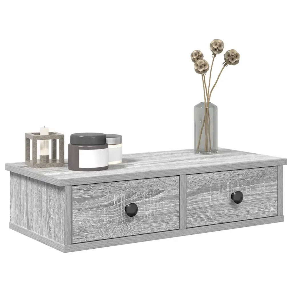 Scaffale a Parete con Cassetti Grigio 60x28x15 cm in Truciolato 859946