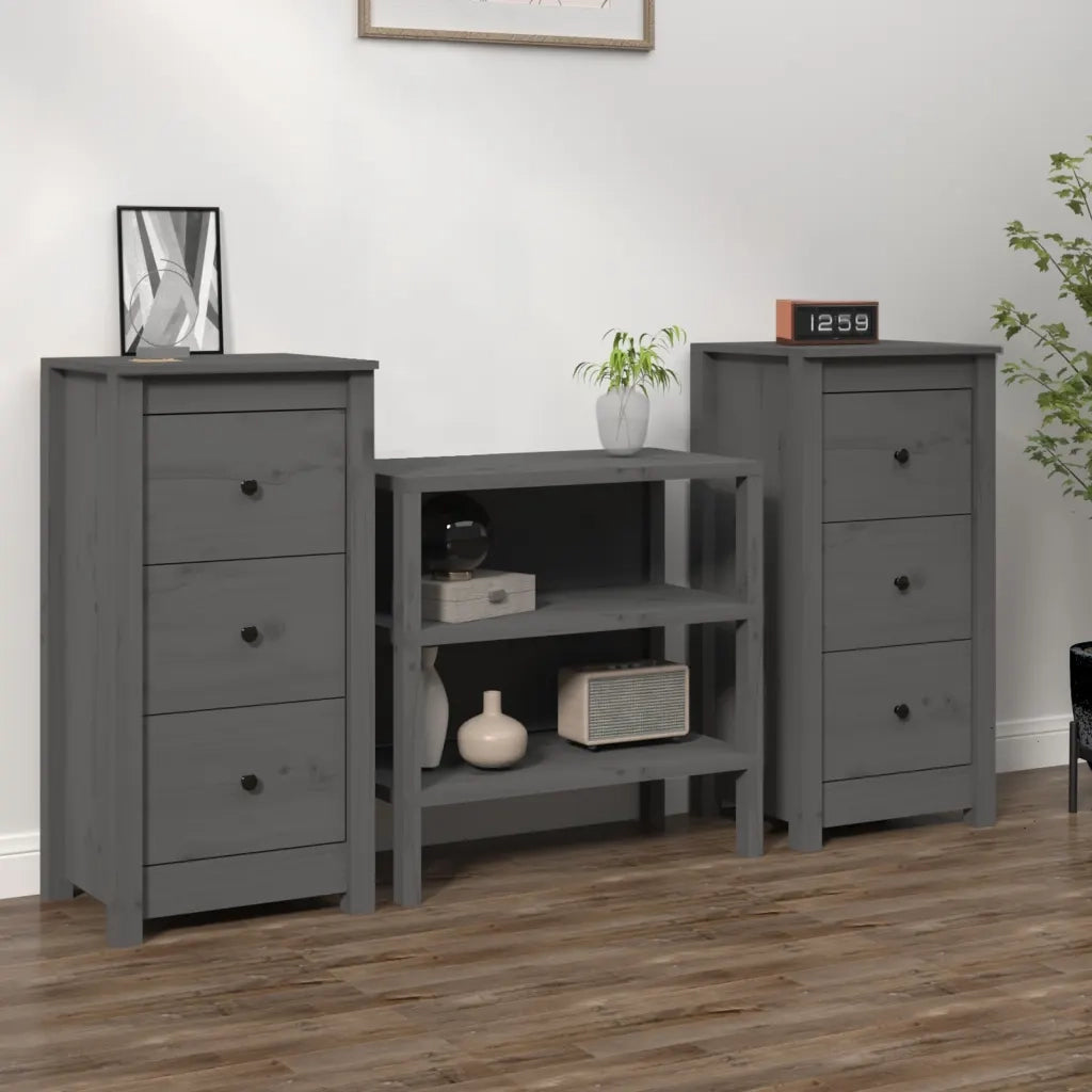 Credenze 2 pz Grigie 40x35x80 cm in Legno Massello di Pino cod mxl 22639