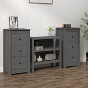 Credenze 2 pz Grigie 40x35x80 cm in Legno Massello di Pino cod mxl 22639