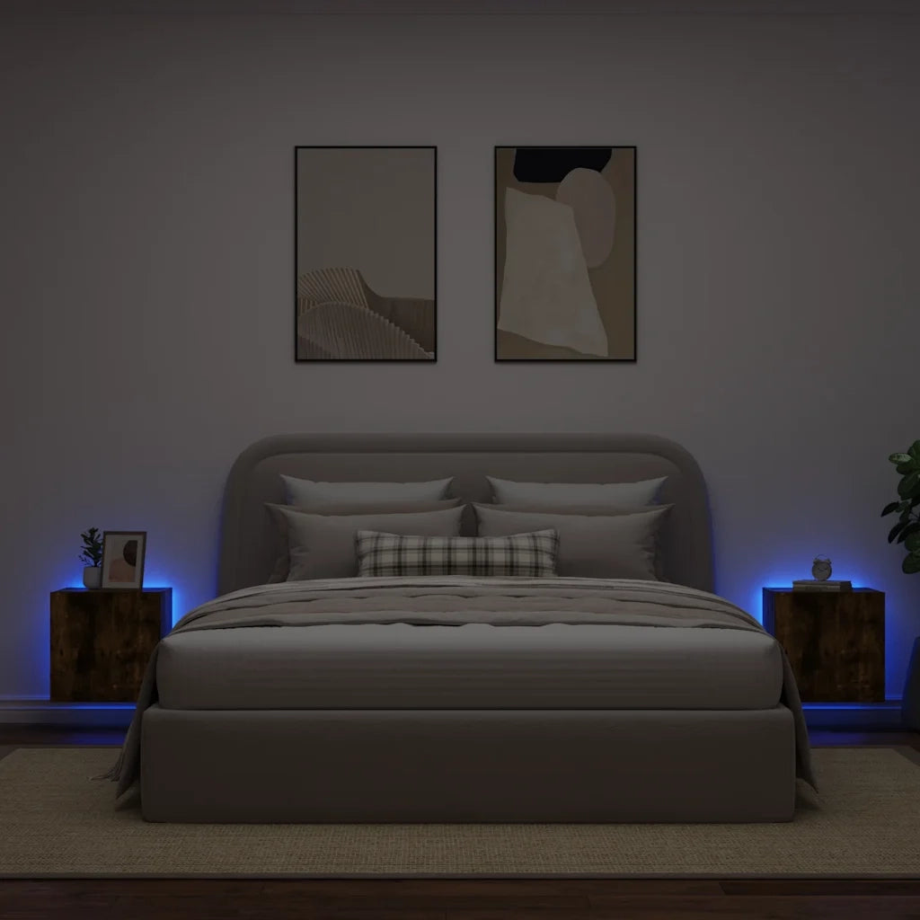Mobili TV a Parete con Luci LED 2pz | Armadietto TV | Mobile Porta TV Rovere Fumo 40,5x35x40 cm