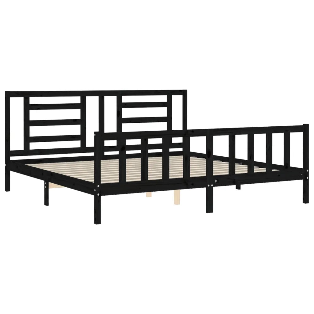 Giroletto con Testiera-Struttura Letto con testiera Nero 200x200 cm in Legno Massello 457410