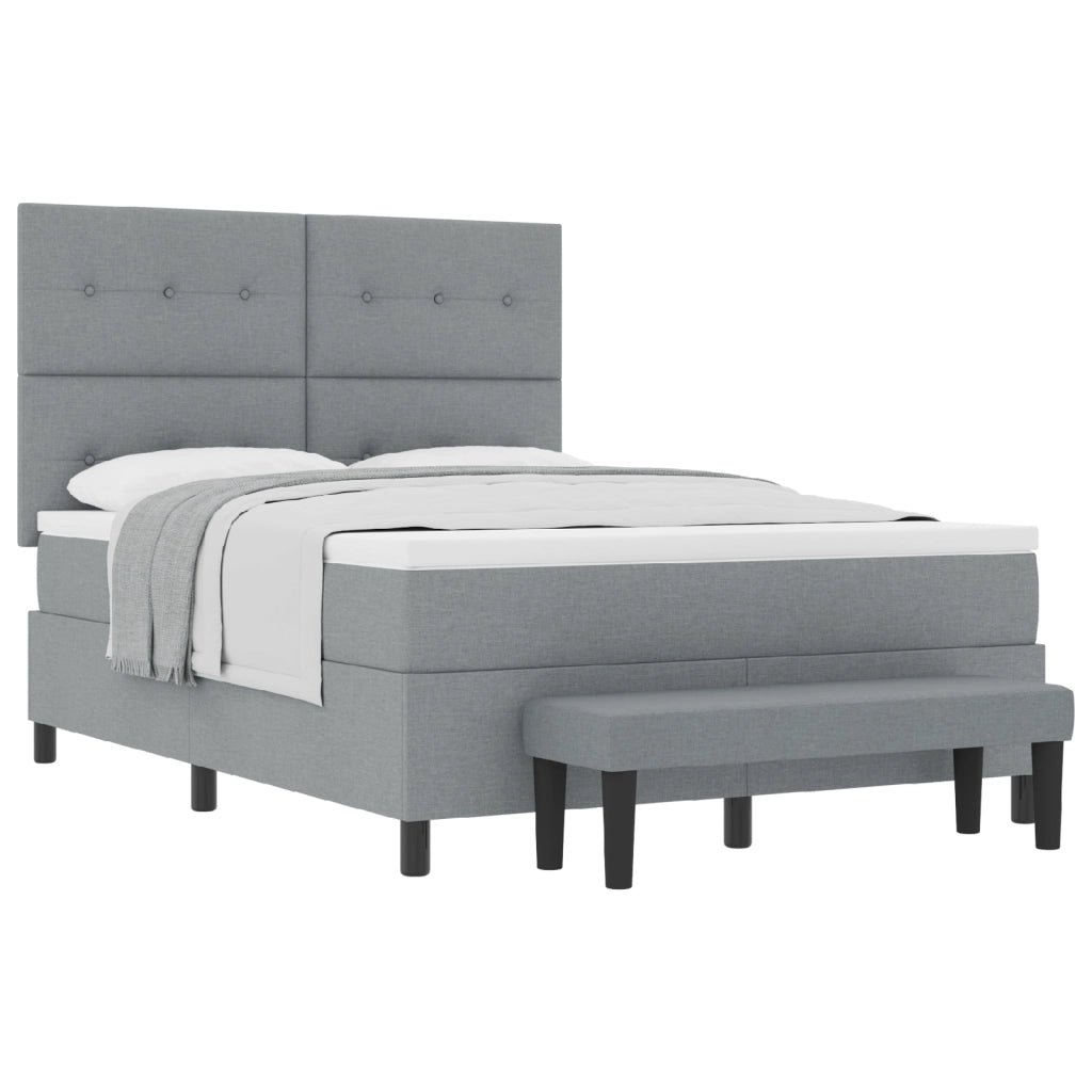 Letto a Molle con Materasso e Panchina Grigio Chiaro 140x200 cm in Tessuto