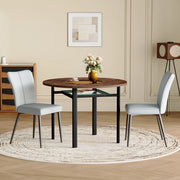Tavolo da pranzo rotondo 100 cm con 2 sedie; piano in vetro; MDF marrone