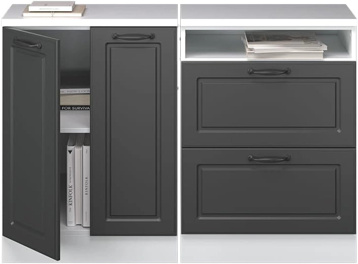 Set di mobili sottotetto Rion, Antracite casa di campagna, 120 cm Set di 2 carcasse armadio profondità 60 cm, adatto per il salvaspazio sotto tetti spioventi