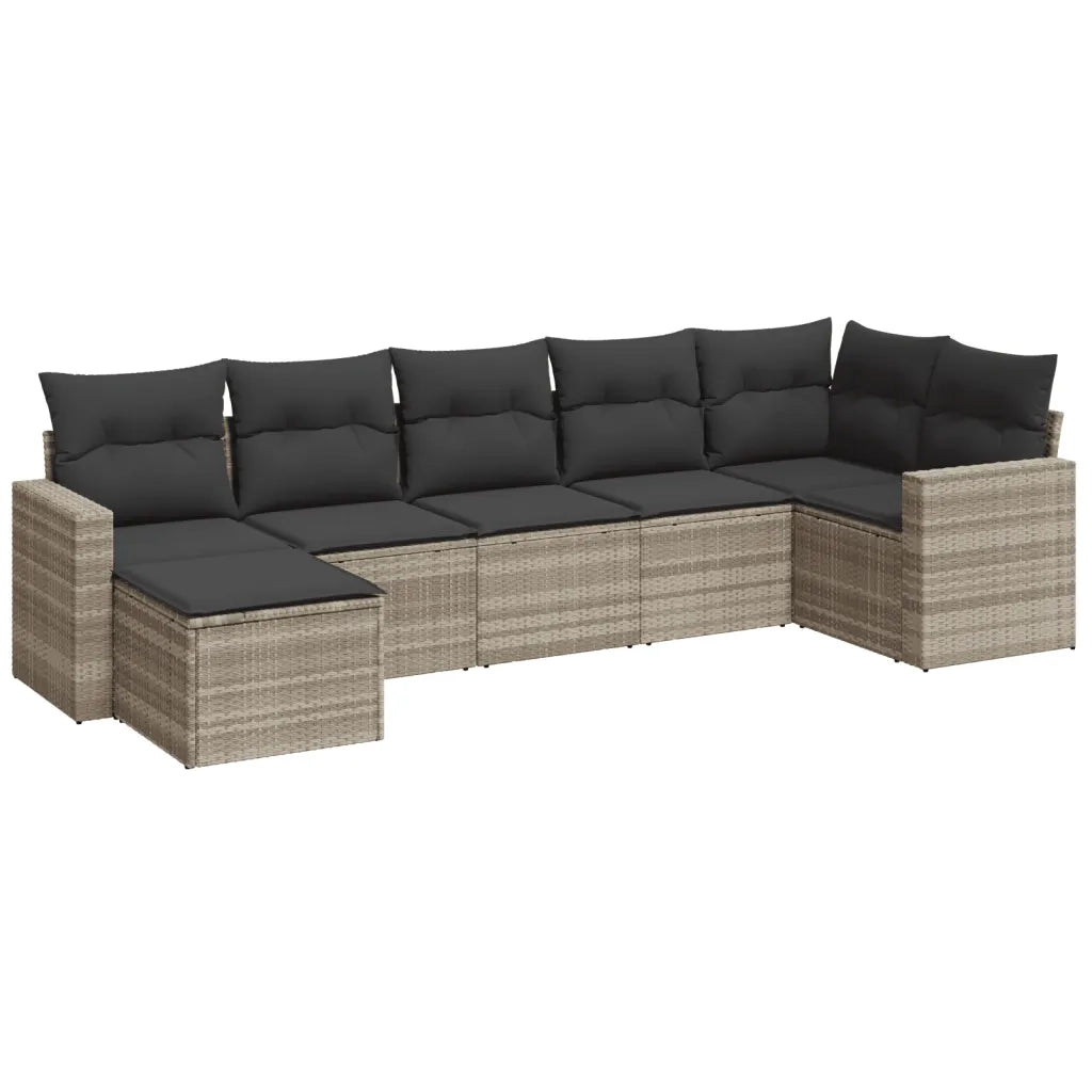 Set Divani da Giardino 7pz con Cuscini Grigio Chiaro Polyrattan