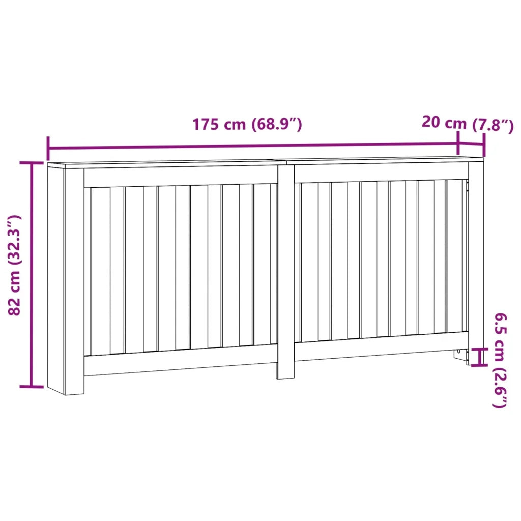 Copertura Termosifone Nera 175x20x82 cm in Legno Multistrato 852754