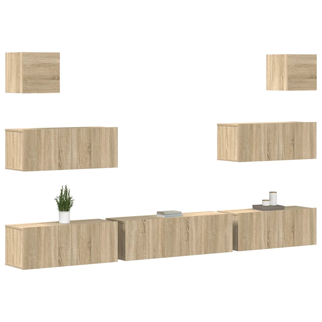 Set di Mobili Porta TV 7 pz Rovere Sonoma in Legno Multistrato cod mxl 11942