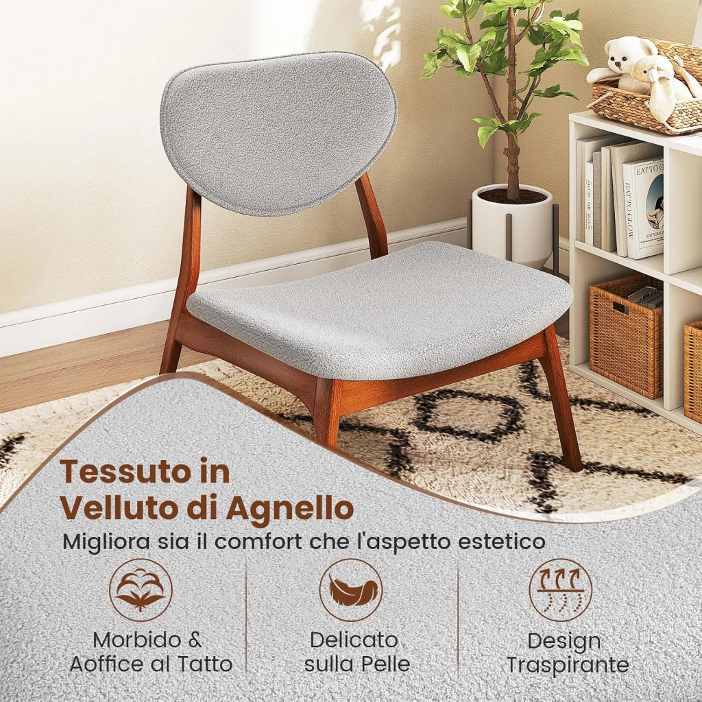 Sedie in Set di 2 con Tavolino, Sedie Relax da Salotto Imbottite in Tessuto di Velluto di Pecora con Struttura in Legno Massello, Sedia Ergonomica da Lettura per Soggiorno (Grigio)