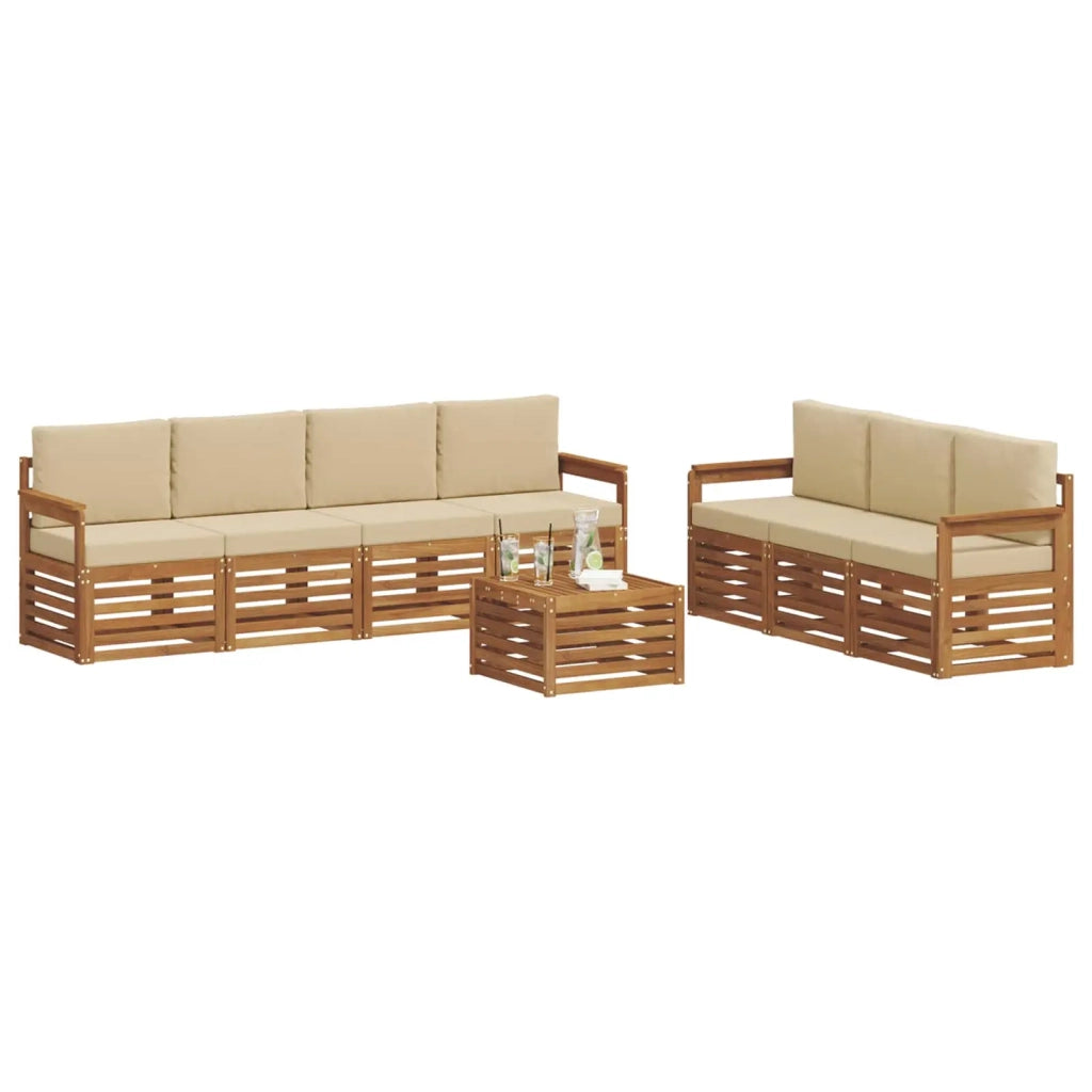 Set divani 8 pcs Naturale e Beige Legno di Acacia Massello