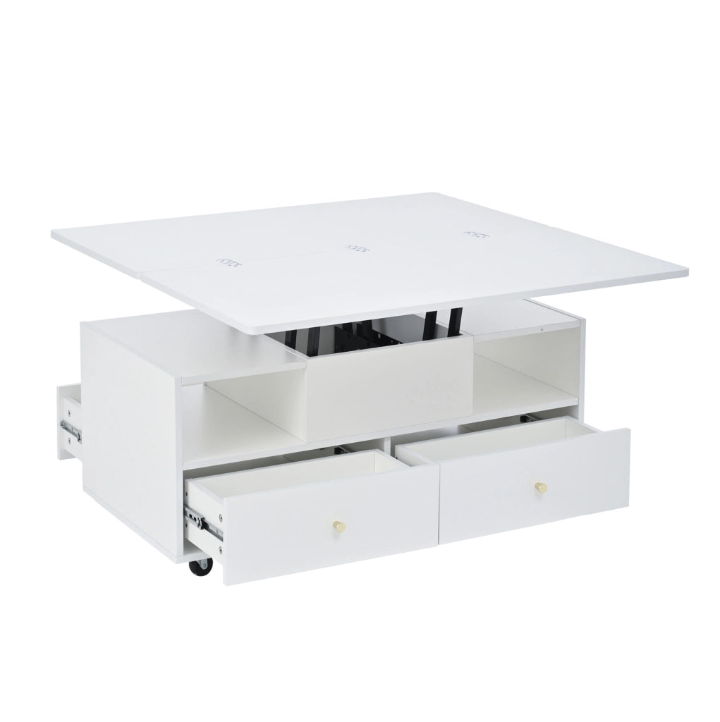 Tavolino da caffè 100x50x47;5 cm sollevabile e pieghevole in MDF bianco