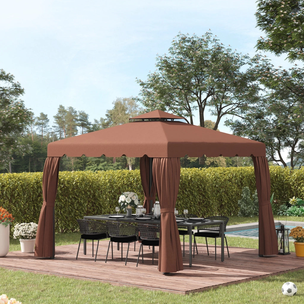 Tetto per Gazebo 3x3 m ¨C zephmum ¨C Marrone, Copertura Doppia, 8 Fori di Drenaggio
