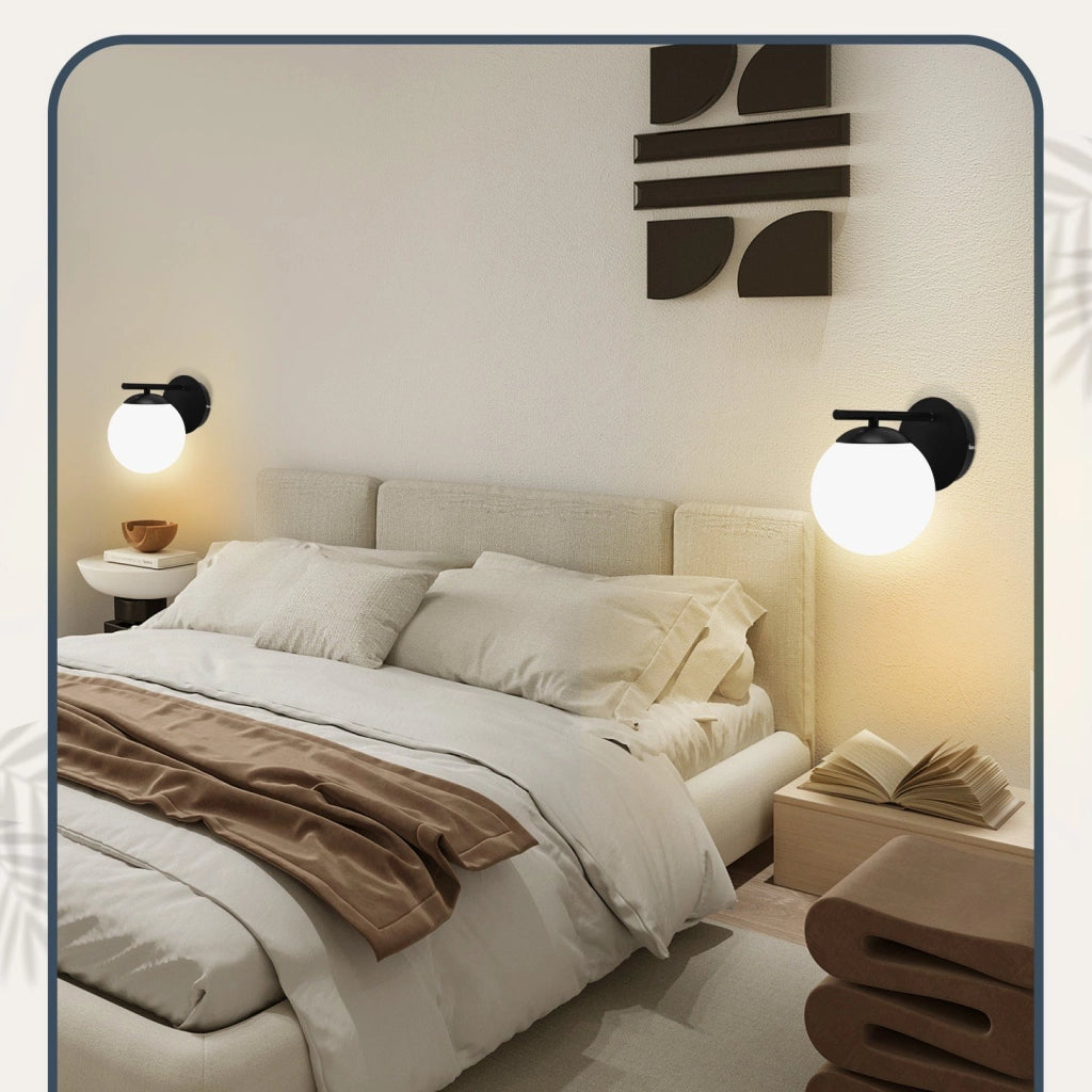 ZMH Lampada da parete nera interna E27 Lampada da letto in vetro con design moderno in metallo Lampada da vintage
