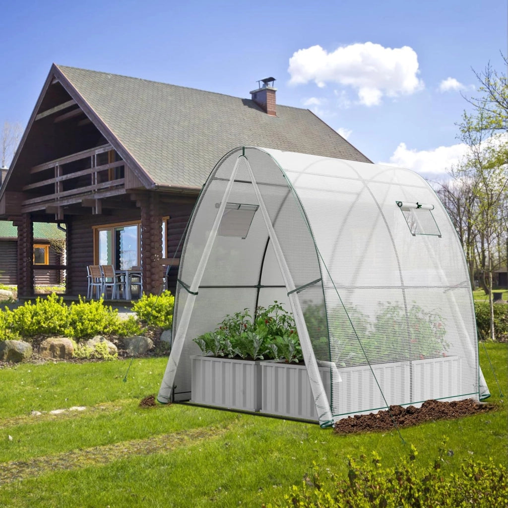 Serra da Giardino 181 x 181 x 200 CM, Serra a Tunnel da Esterno con 2 Porte con Zip, 2 Finestre, Copertura in PE Impermeabile e Tasche Laterali, Serra Invernale per Giardino (Bianco)