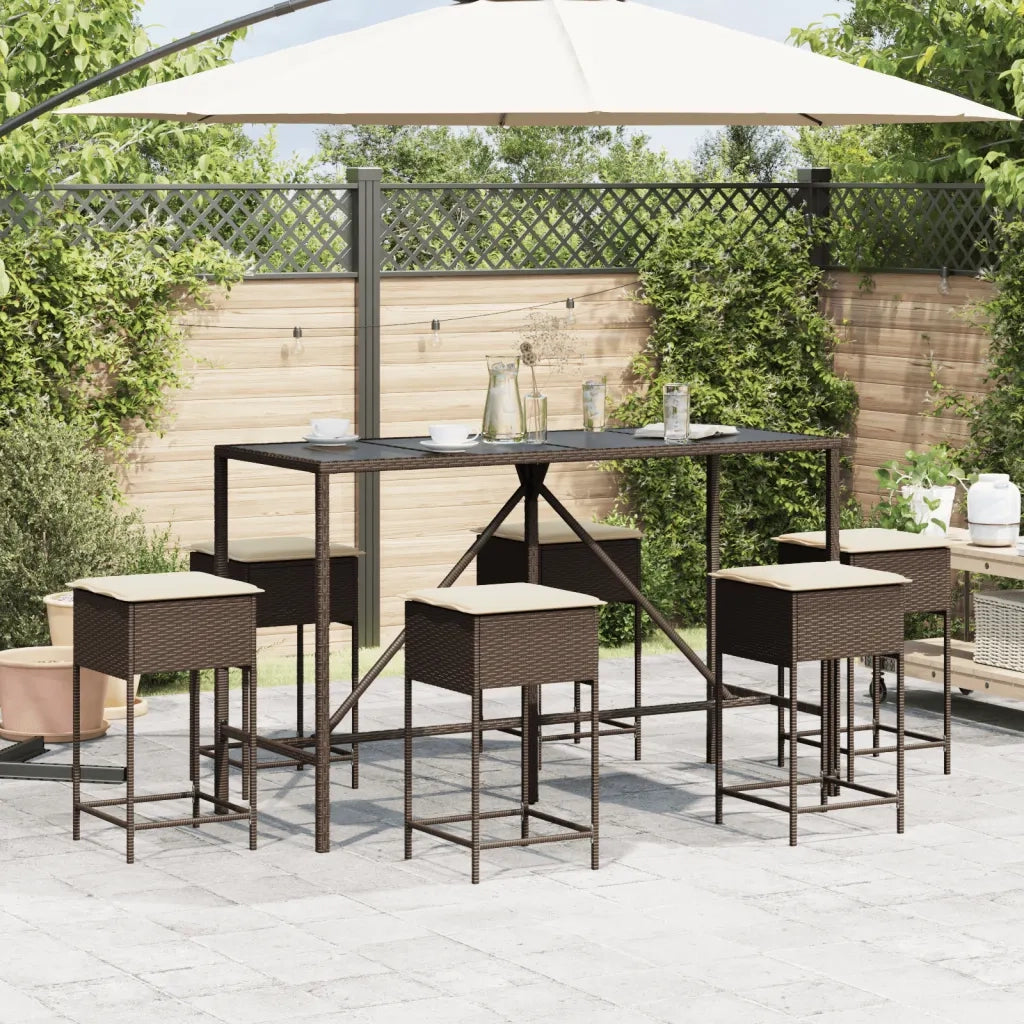 vidaXL Set Bar da Giardino 7 pz con Cuscini in Polyrattan Marrone