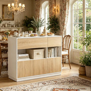 Credenza e madia con vano aperto e anta acrilica, in legno ingegnerizzato, bianco e rovere chiaro, 100 × 40 × 80 cm