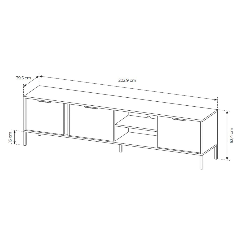 Kalasose, Mobile Porta tv 3 Ripiani, 203x40x53h cm Nero