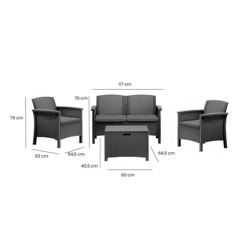 Salottino Outdoor Ranica, set Salotto da Esterno 2 Posti Made in Italy, Nero Antracite