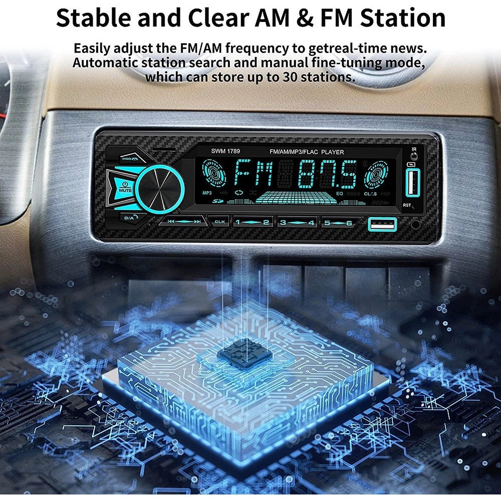 Trade Shop - Autoradio Bluetooth 5.1 Vivavoce 1 Din Aux Mp3 2 Usb Am Fm Display Lcd 1801 24v -