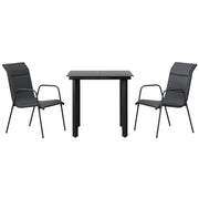 Set da Pranzo da Giardino 3 pz | Set Salotto da Giardino Nero in Acciaio e Textilene