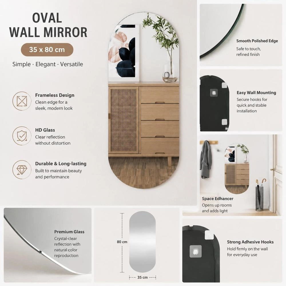 Wall Mirror 35x80 Cm Glass Oval