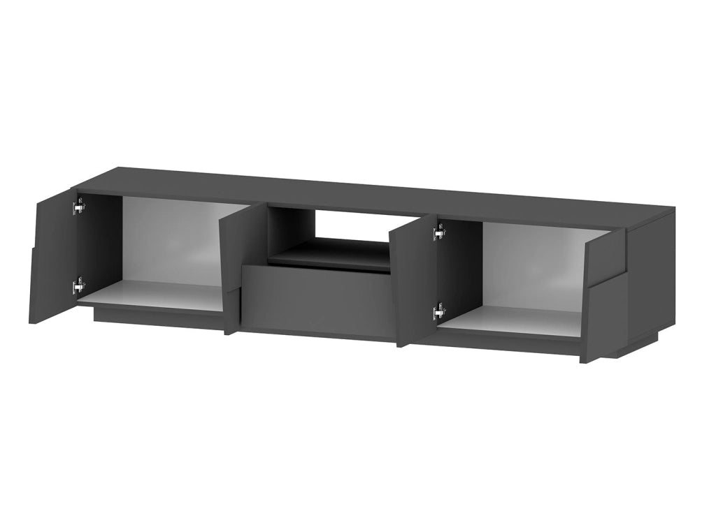 Mobile Tv 4 Anta 1 Cassetto e Ripiano a Giorno 220x44x46 cm Pongo 4A 1C Grigio Antracite Opaco