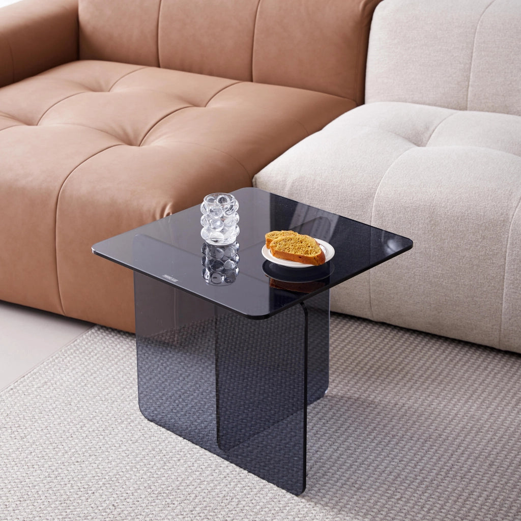 TAVOLINO laterale 45x45x51 cm in vetro temperato grigio